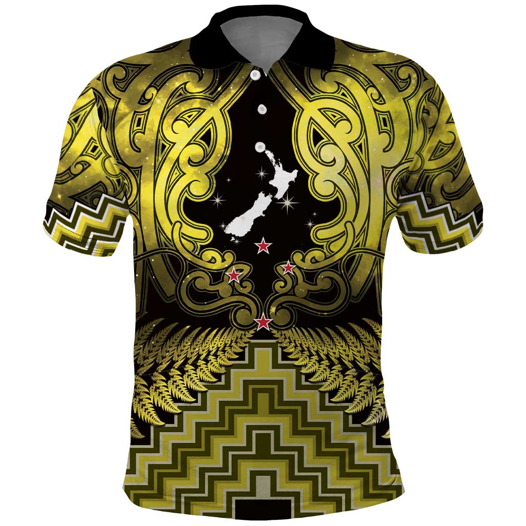 Personalised Aotearoa Matariki Polo Shirt Yellow Fern Maori Poutama