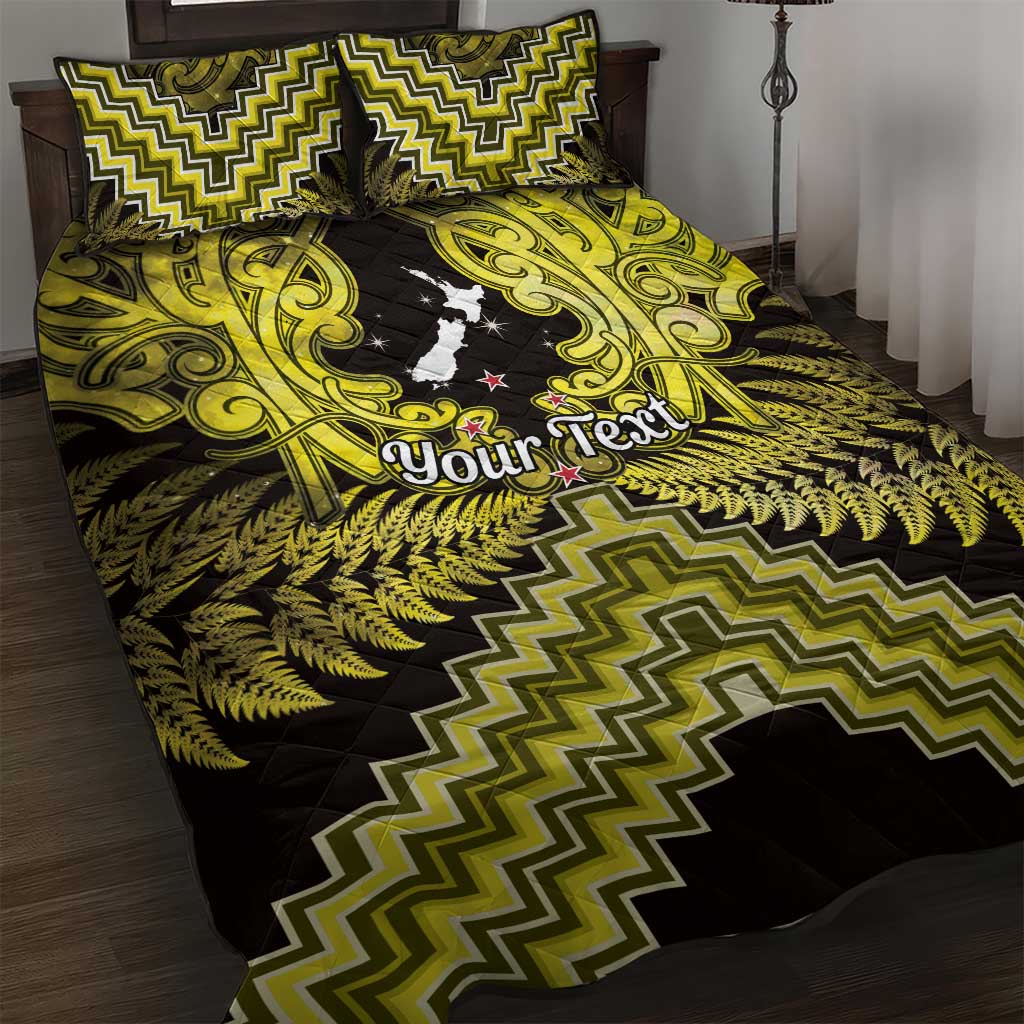 Personalised Aotearoa Matariki Quilt Bed Set Yellow Fern Maori Poutama