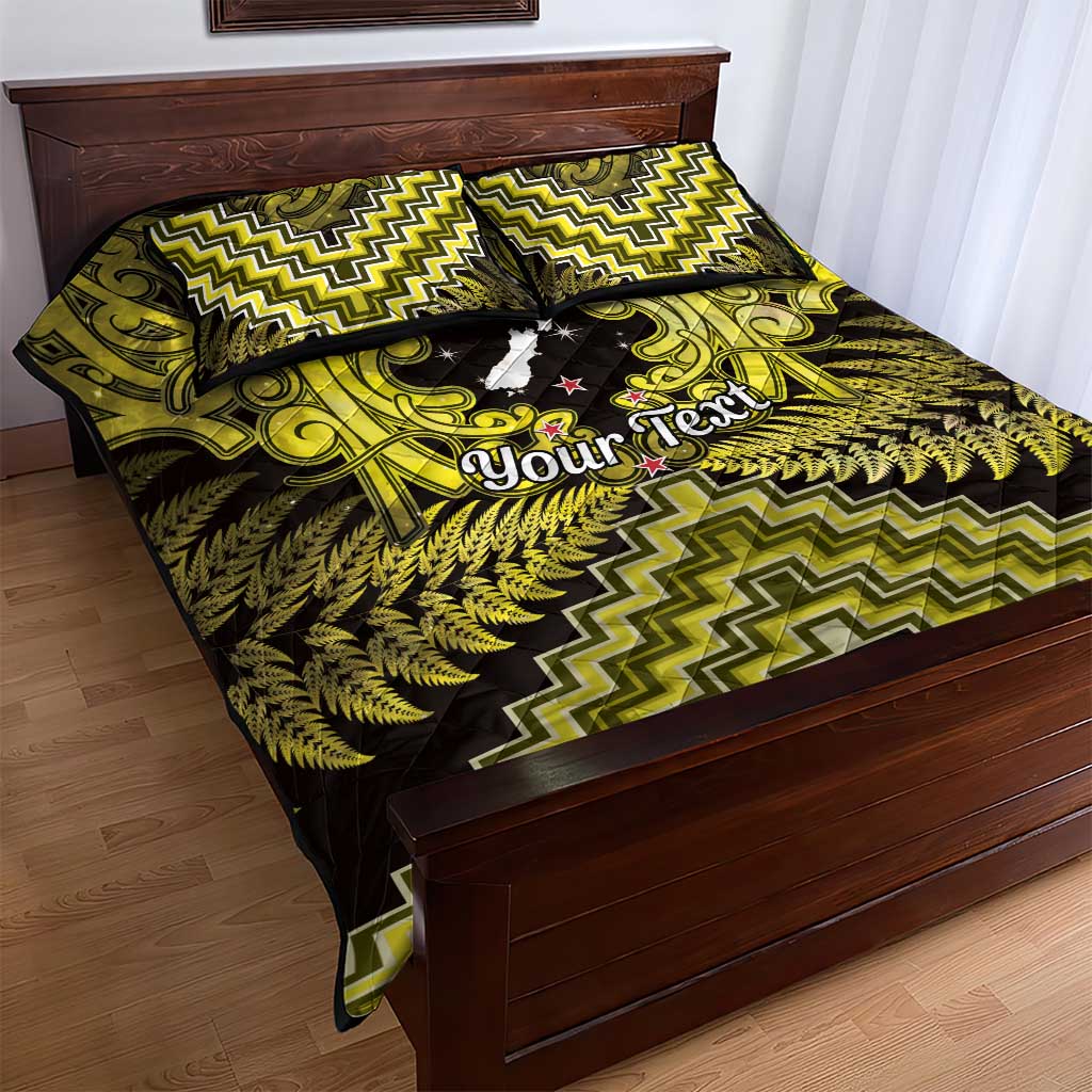 Personalised Aotearoa Matariki Quilt Bed Set Yellow Fern Maori Poutama