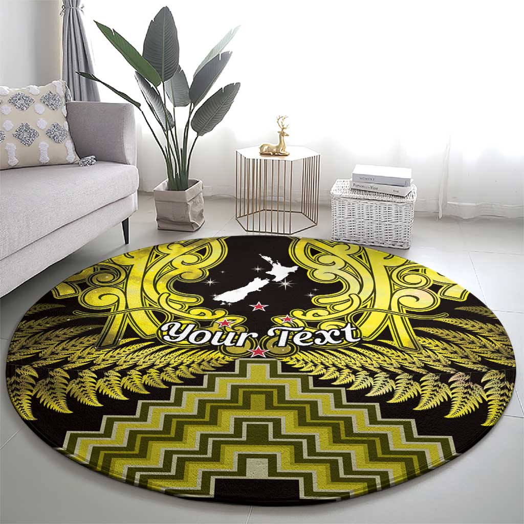 Personalised Aotearoa Matariki Round Carpet Yellow Fern Maori Poutama