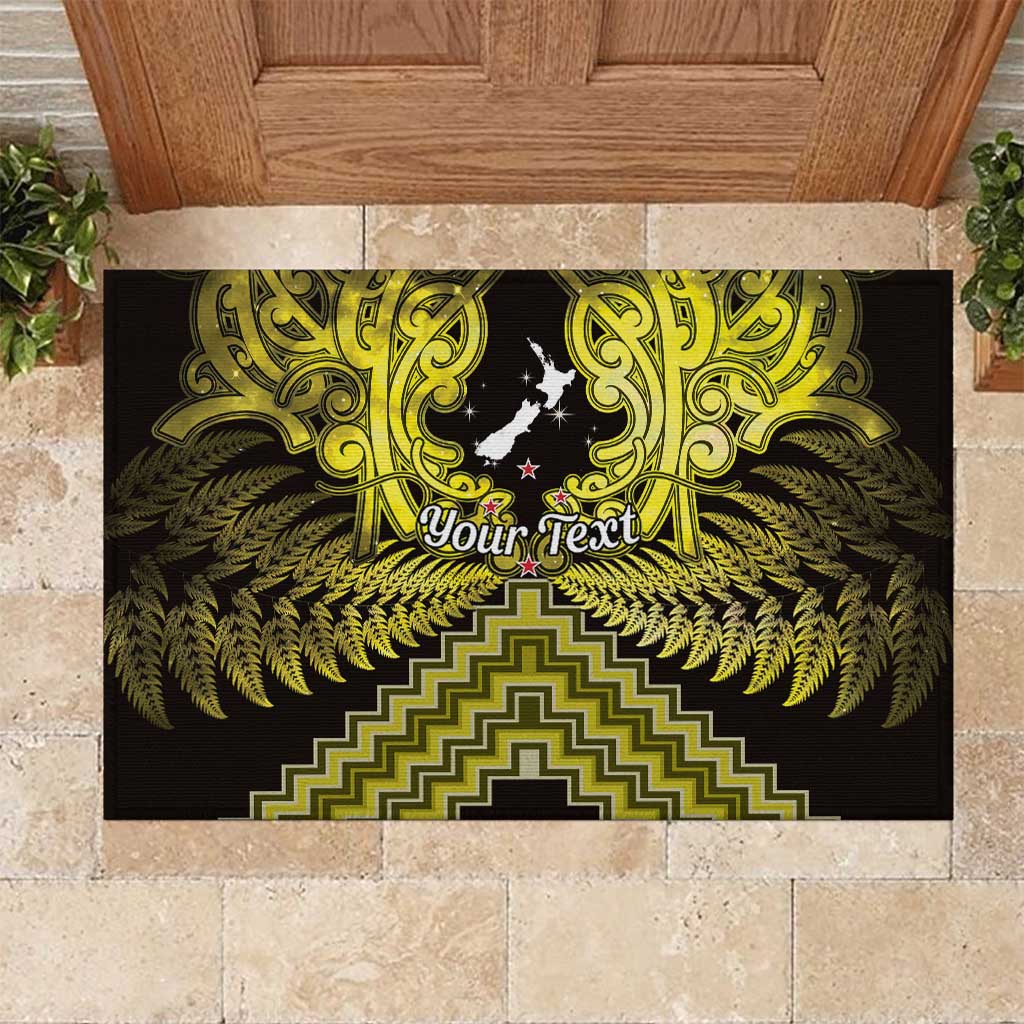 Personalised Aotearoa Matariki Rubber Doormat Yellow Fern Maori Poutama LT01 Yellow - Polynesian Pride