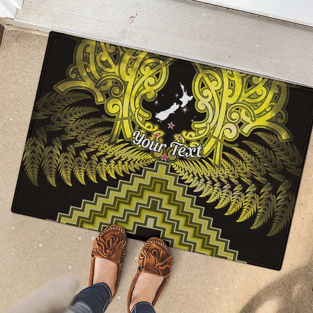 Personalised Aotearoa Matariki Rubber Doormat Yellow Fern Maori Poutama LT01 - Polynesian Pride