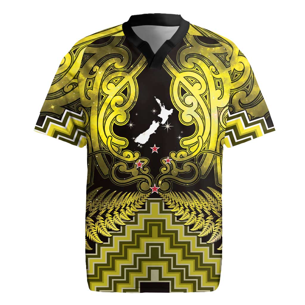 Personalised Aotearoa Matariki Rugby Jersey Yellow Fern Maori Poutama