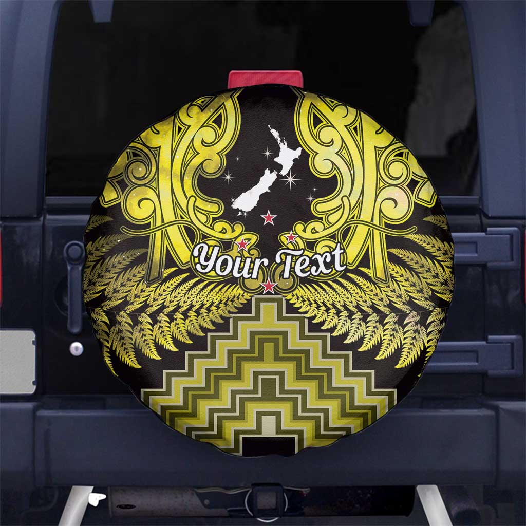 Personalised Aotearoa Matariki Spare Tire Cover Yellow Fern Maori Poutama