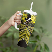 Personalised Aotearoa Matariki Tumbler With Handle Yellow Fern Maori Poutama