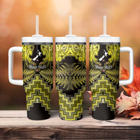 Personalised Aotearoa Matariki Tumbler With Handle Yellow Fern Maori Poutama