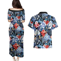 Hawaii Tropicana Blue Pattern Couples Matching Puletasi and Hawaiian Shirt - Polynesian Pride