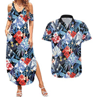Hawaii Tropicana Blue Pattern Couples Matching Summer Maxi Dress and Hawaiian Shirt - Polynesian Pride