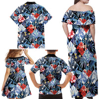 Hawaii Tropicana Blue Pattern Family Matching Off Shoulder Maxi Dress and Hawaiian Shirt - Polynesian Pride
