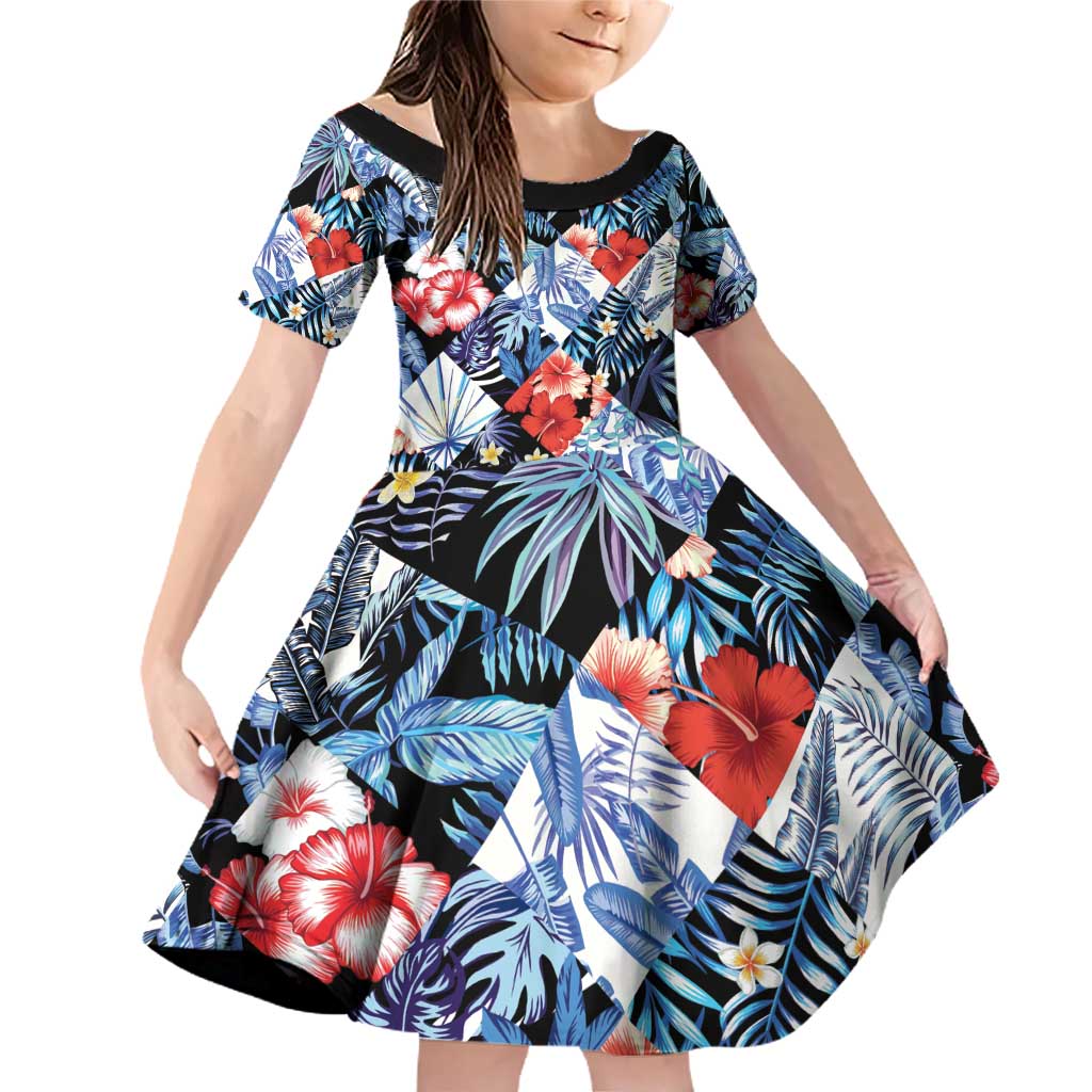 Hawaii Tropicana Blue Pattern Family Matching Off Shoulder Short Dress and Hawaiian Shirt - Polynesian Pride