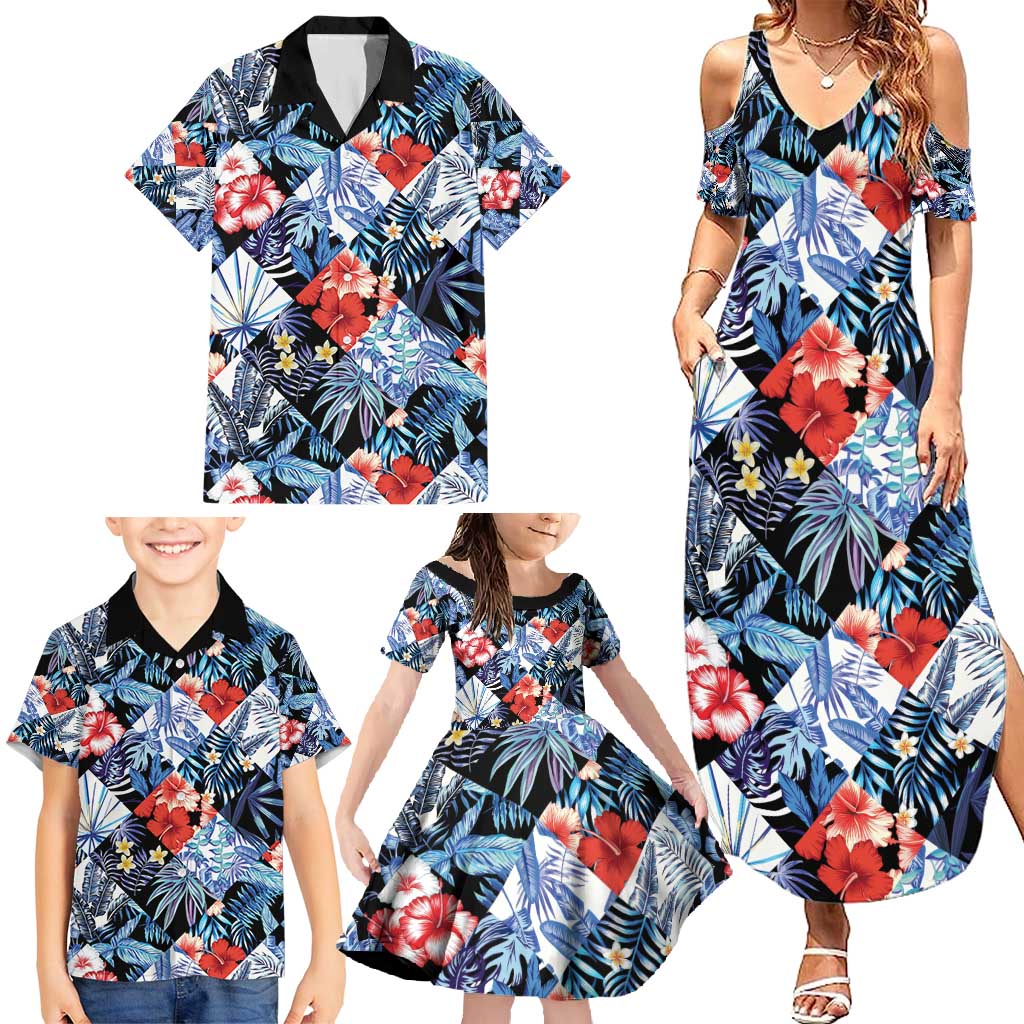 Hawaii Tropicana Blue Pattern Family Matching Summer Maxi Dress and Hawaiian Shirt - Polynesian Pride