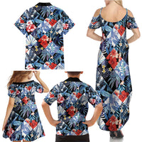 Hawaii Tropicana Blue Pattern Family Matching Summer Maxi Dress and Hawaiian Shirt - Polynesian Pride