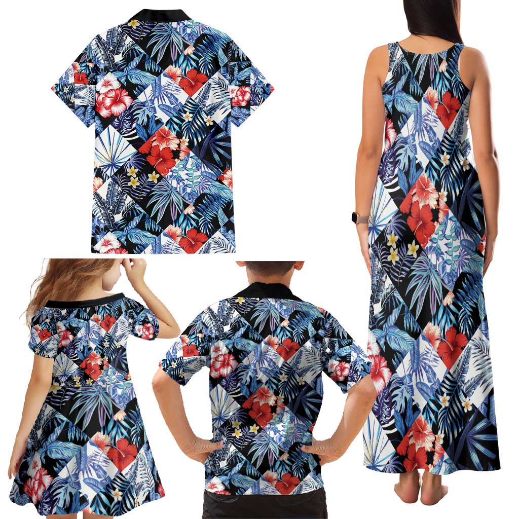 Hawaii Tropicana Blue Pattern Family Matching Tank Maxi Dress and Hawaiian Shirt - Polynesian Pride