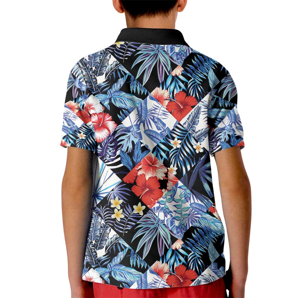 Hawaii Tropicana Blue Pattern Kid Polo Shirt - Polynesian Pride