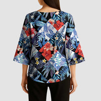 Hawaii Tropicana Blue Pattern Kimono Sleeve Blouse - Polynesian Pride