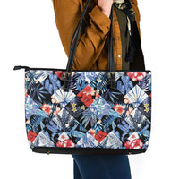 Hawaii Tropicana Blue Pattern Leather Tote Bag - Polynesian Pride