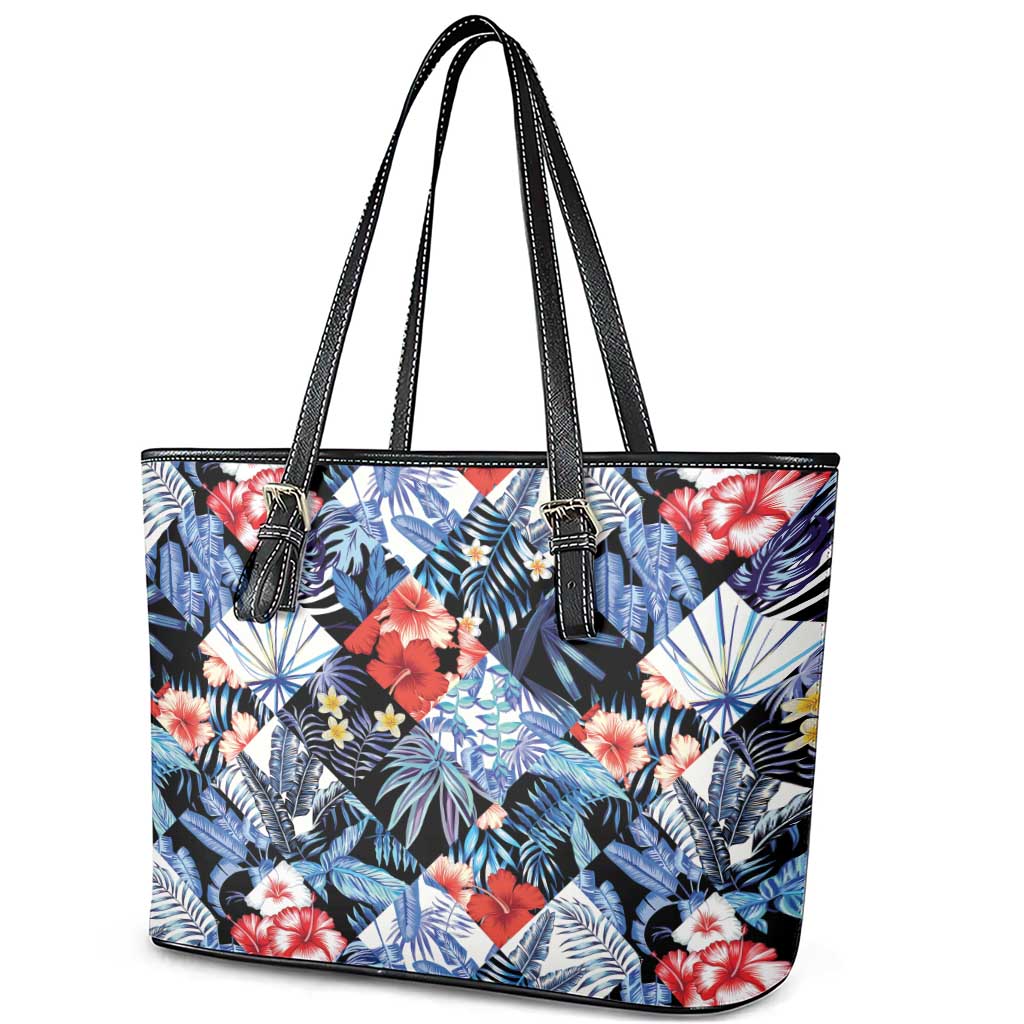 Hawaii Tropicana Blue Pattern Leather Tote Bag - Polynesian Pride