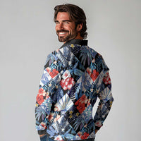 Hawaii Tropicana Blue Pattern Long Sleeve Polo Shirt - Polynesian Pride