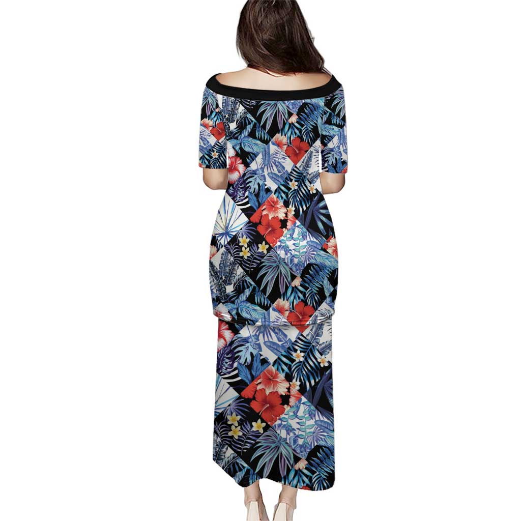 Hawaii Tropicana Blue Pattern Puletasi - Polynesian Pride
