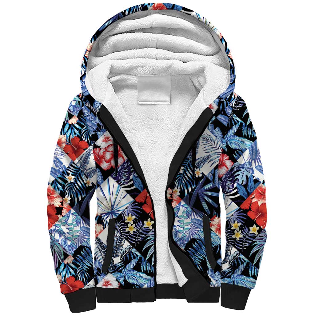 Hawaii Tropicana Blue Pattern Sherpa Hoodie - Polynesian Pride