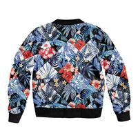 Hawaii Tropicana Blue Pattern Sleeve Zip Bomber Jacket - Polynesian Pride