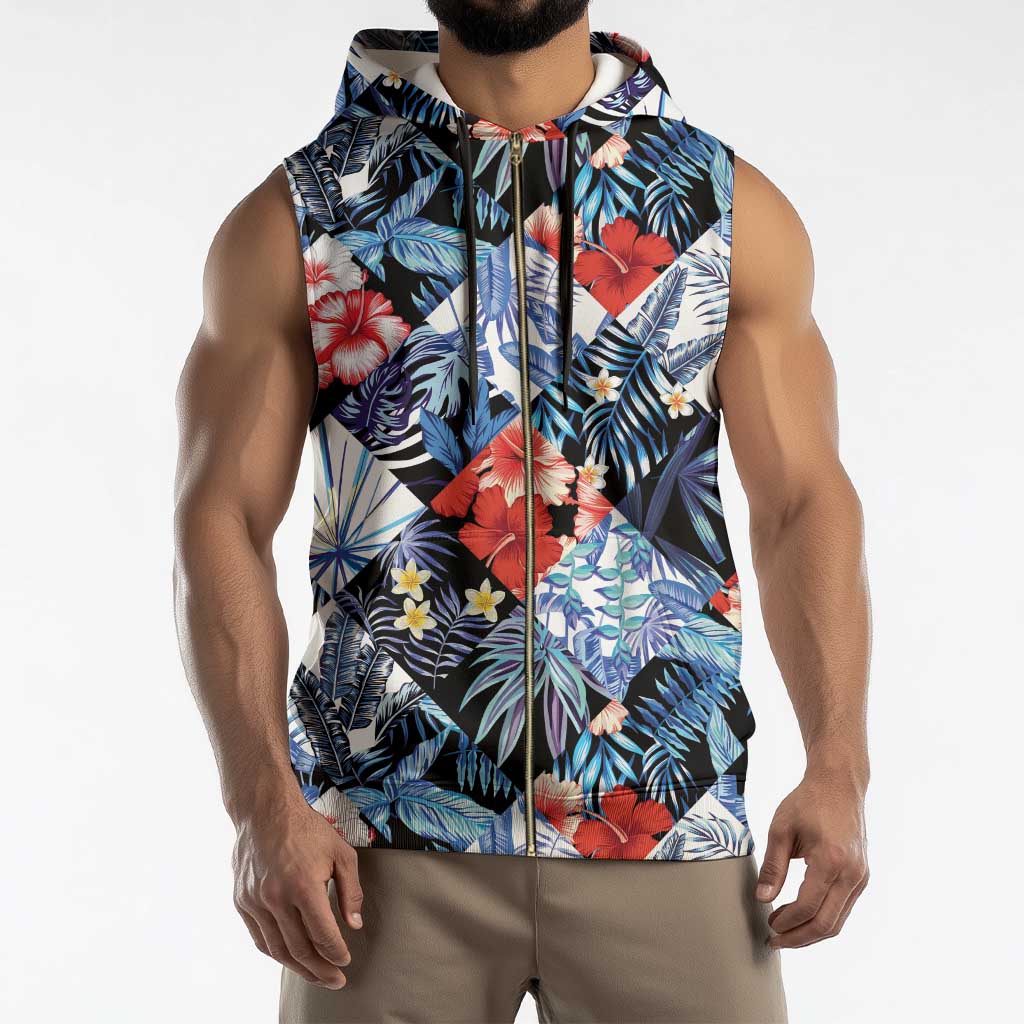 Hawaii Tropicana Blue Pattern Sleeveless Zip Hoodie - Polynesian Pride