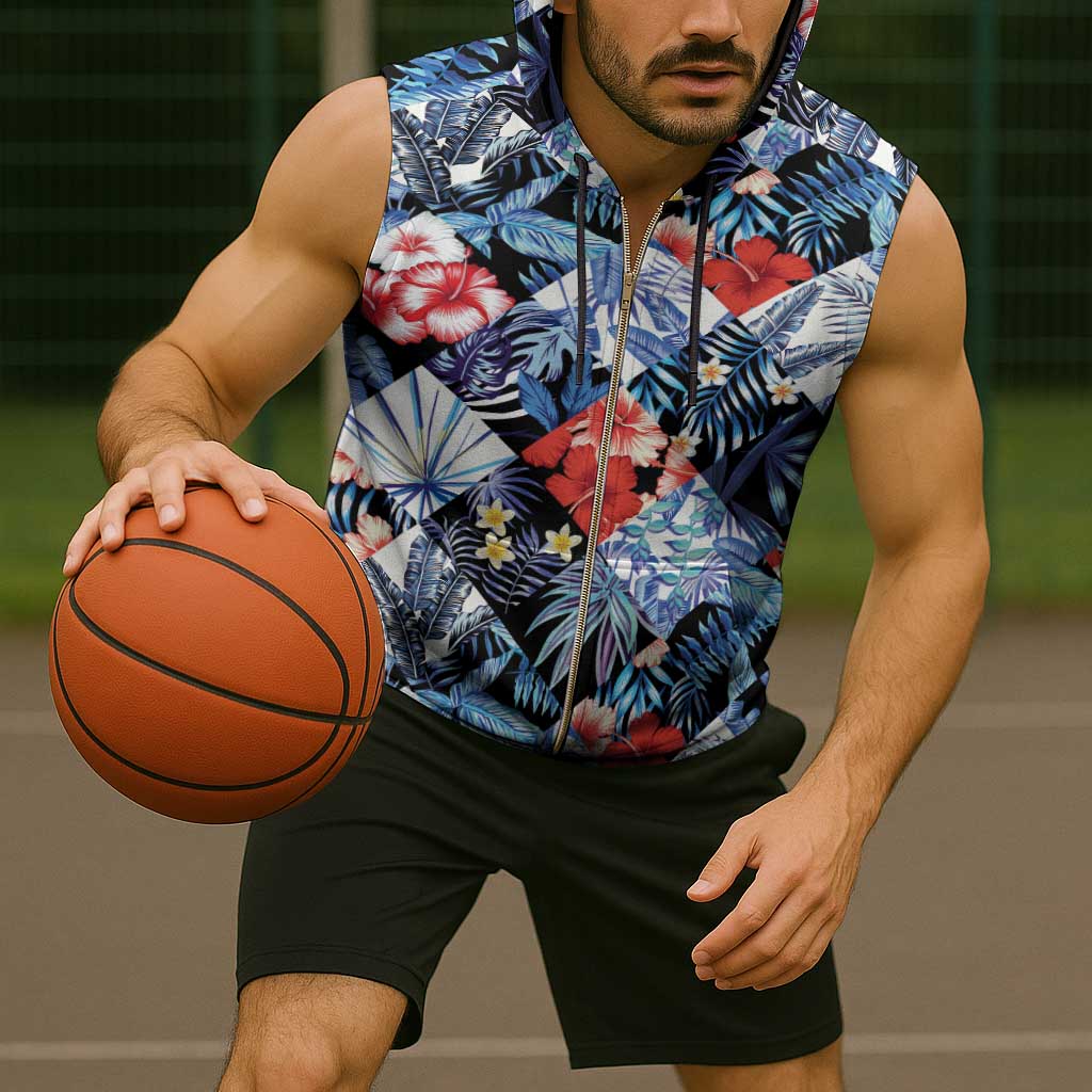 Hawaii Tropicana Blue Pattern Sleeveless Zip Hoodie - Polynesian Pride