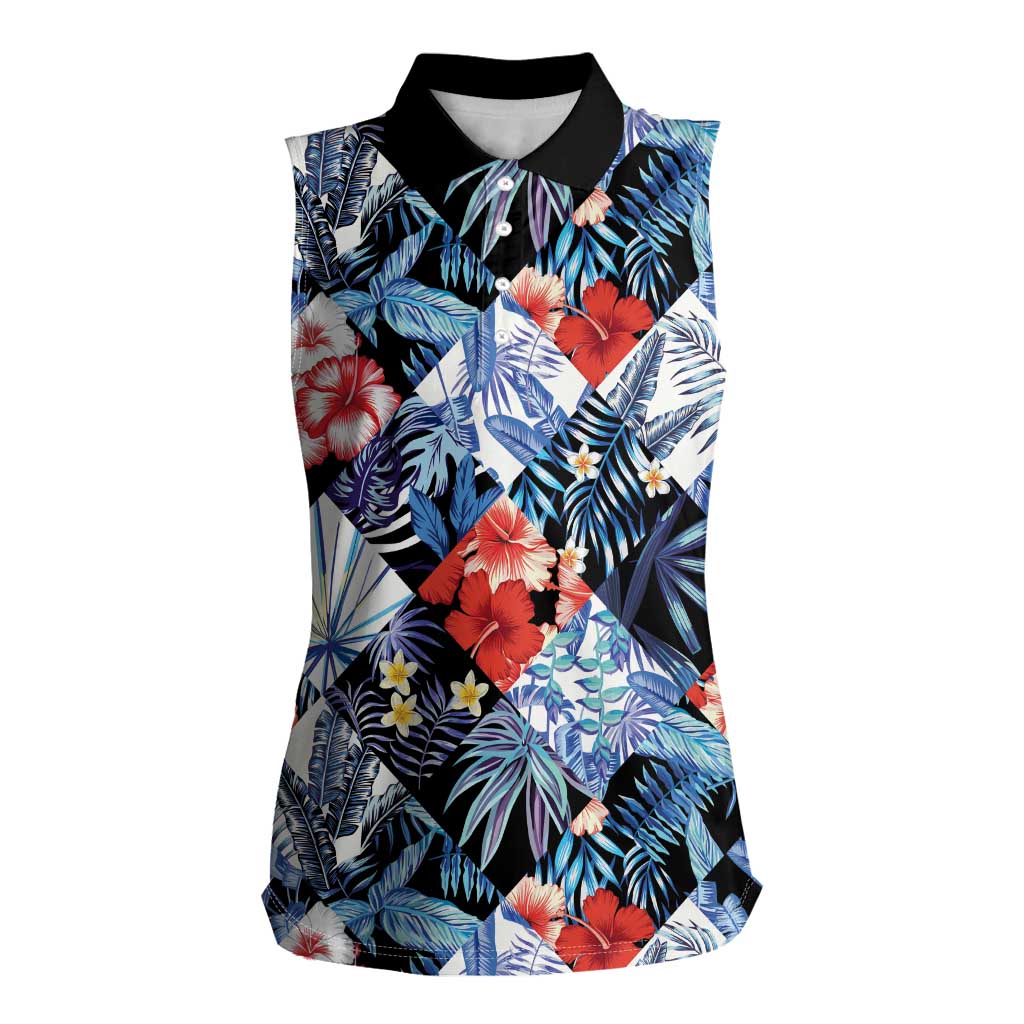 Hawaii Tropicana Blue Pattern Women Sleeveless Polo Shirt - Polynesian Pride