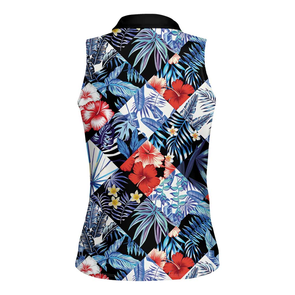 Hawaii Tropicana Blue Pattern Women Sleeveless Polo Shirt - Polynesian Pride