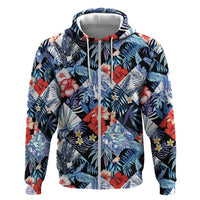 Hawaii Tropicana Blue Pattern Zip Hoodie - Polynesian Pride