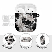 Black White Monotone Tropical Flowers Pattern AirPods Case - Polynesian Pride