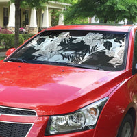 Black White Monotone Tropical Flowers Pattern Auto Sun Shade - Polynesian Pride