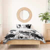 Black White Monotone Tropical Flowers Pattern Bedding Set - Polynesian Pride