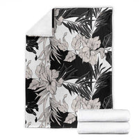 Black White Monotone Tropical Flowers Pattern Blanket - Polynesian Pride