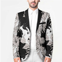 Black White Monotone Tropical Flowers Pattern Blazer - Polynesian Pride