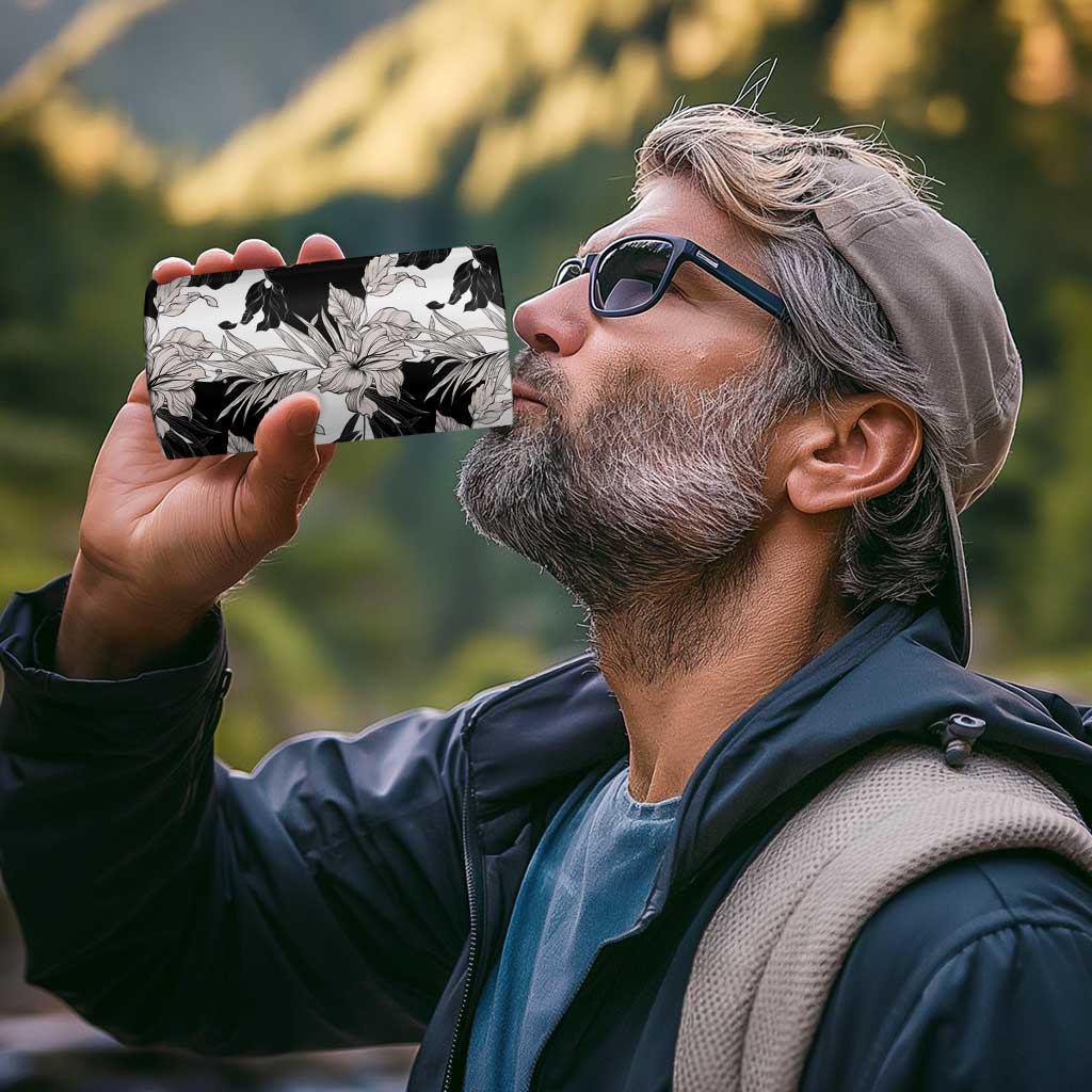 Black White Monotone Tropical Flowers Pattern 4 in 1 Can Cooler Tumbler - Polynesian Pride