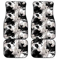 Black White Monotone Tropical Flowers Pattern Car Mats - Polynesian Pride