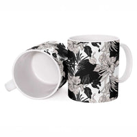 Black White Monotone Tropical Flowers Pattern Ceramic Mug - Polynesian Pride