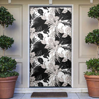 Black White Monotone Tropical Flowers Pattern Door Cover - Polynesian Pride