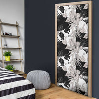 Black White Monotone Tropical Flowers Pattern Door Cover - Polynesian Pride