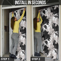 Black White Monotone Tropical Flowers Pattern Door Cover - Polynesian Pride