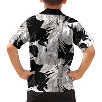 Black White Monotone Tropical Flowers Pattern Family Matching Puletasi and Hawaiian Shirt - Polynesian Pride
