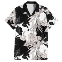 Black White Monotone Tropical Flowers Pattern Family Matching Short Sleeve Bodycon Dress and Hawaiian Shirt - Polynesian Pride