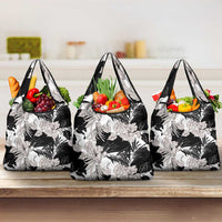 Black White Monotone Tropical Flowers Pattern Grocery Bag - Polynesian Pride