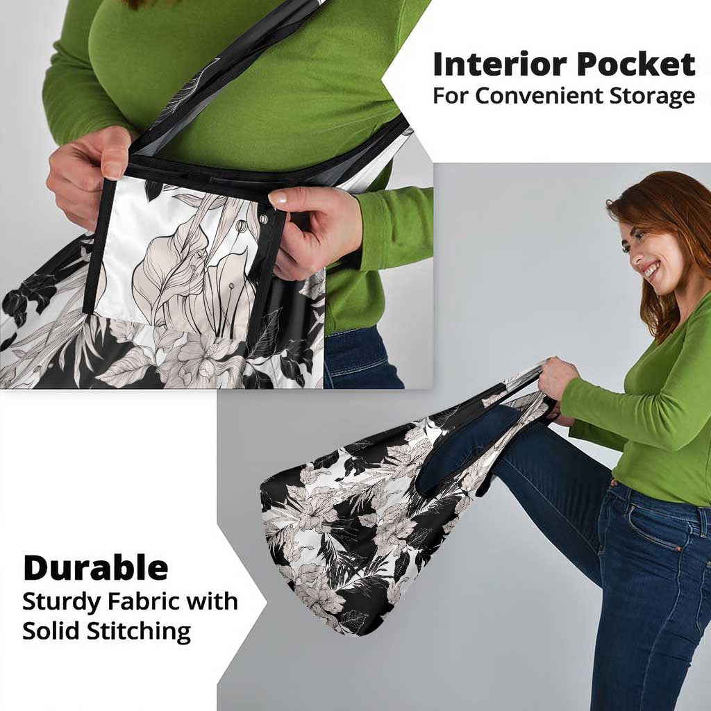 Black White Monotone Tropical Flowers Pattern Grocery Bag - Polynesian Pride