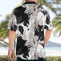 Black White Monotone Tropical Flowers Pattern Hawaiian Shirt - Polynesian Pride