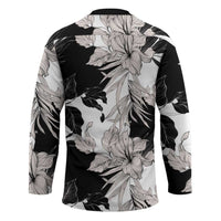 Black White Monotone Tropical Flowers Pattern Hockey Jersey - Polynesian Pride