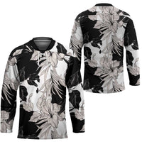 Black White Monotone Tropical Flowers Pattern Hockey Jersey - Polynesian Pride