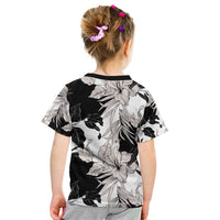 Black White Monotone Tropical Flowers Pattern Kid T Shirt - Polynesian Pride