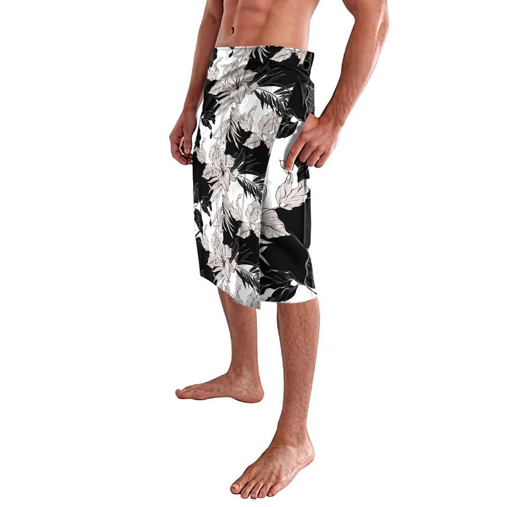 Black White Monotone Tropical Flowers Pattern Lavalava - Polynesian Pride